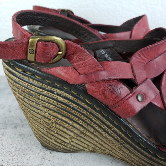 Born 100% Leather Wedge Sandals Strappy Shoes size 8 Y2K Slingback - Picture 2 of 13